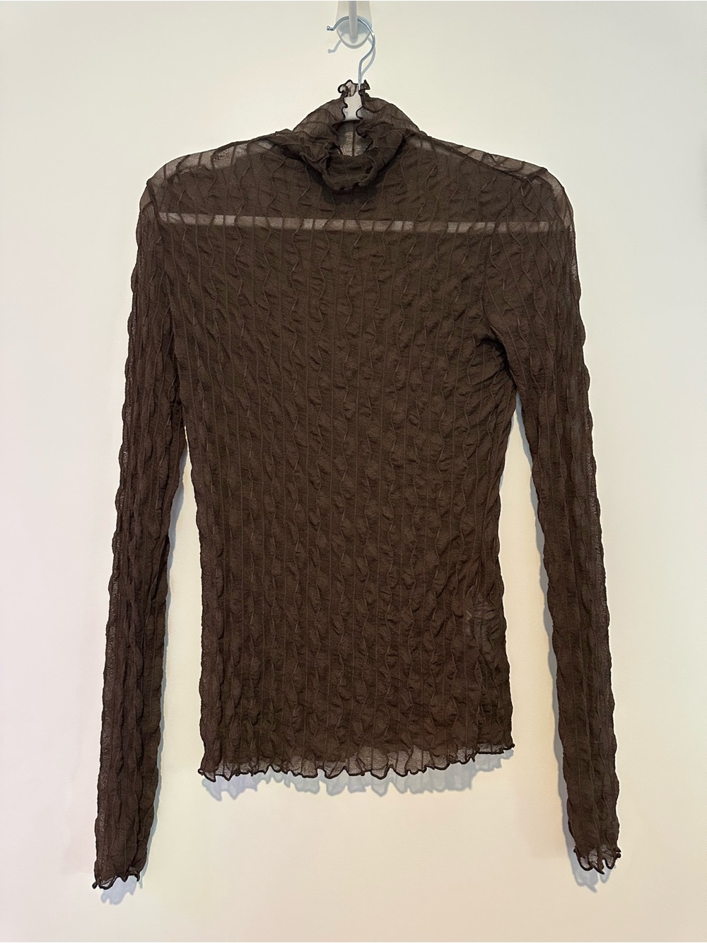 2 Pack - Sheer Ruffled Mock Neck Long-Sleeve Top Brown & Black